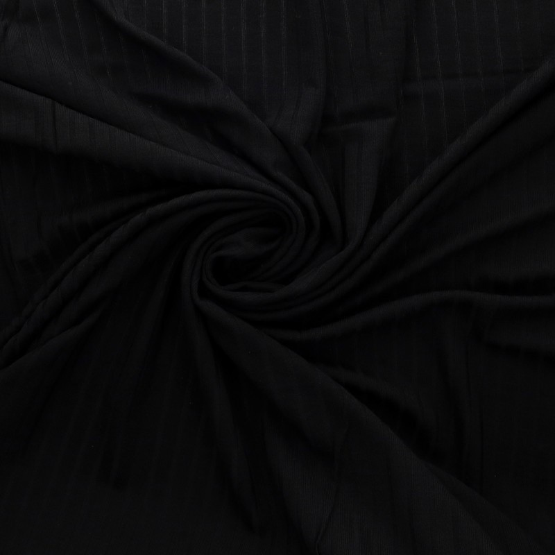 Coupon 3m Tissu Jersey Côtelé Uni Noir 