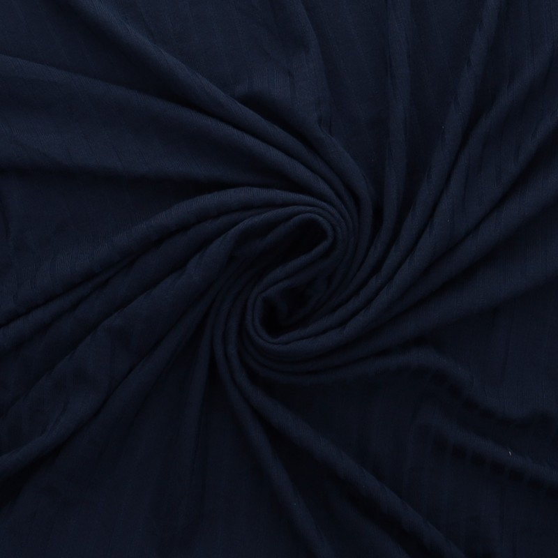 Coupon 3m Tissu Jersey Côtelé Uni Bleu Marine