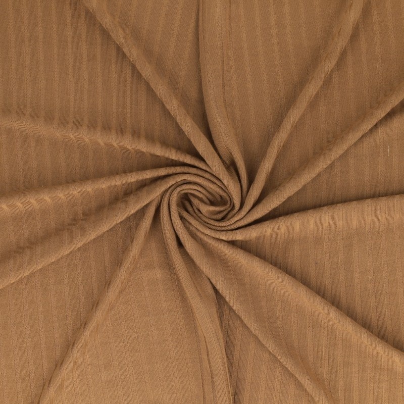 Coupon 3m Tissu Jersey Côtelé Uni Beige Foncé 