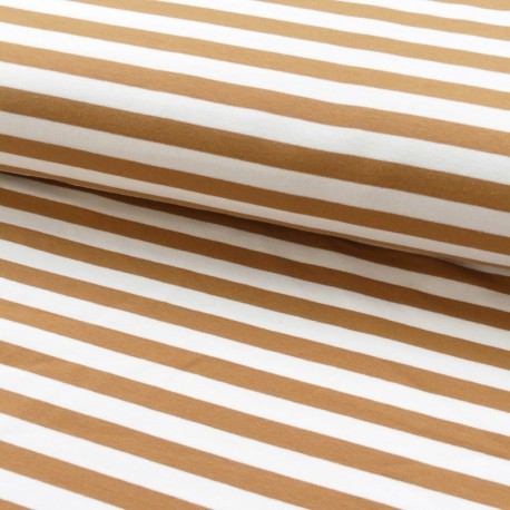Coupon 3m Tissu Sweat Rayures Caramel blanc 