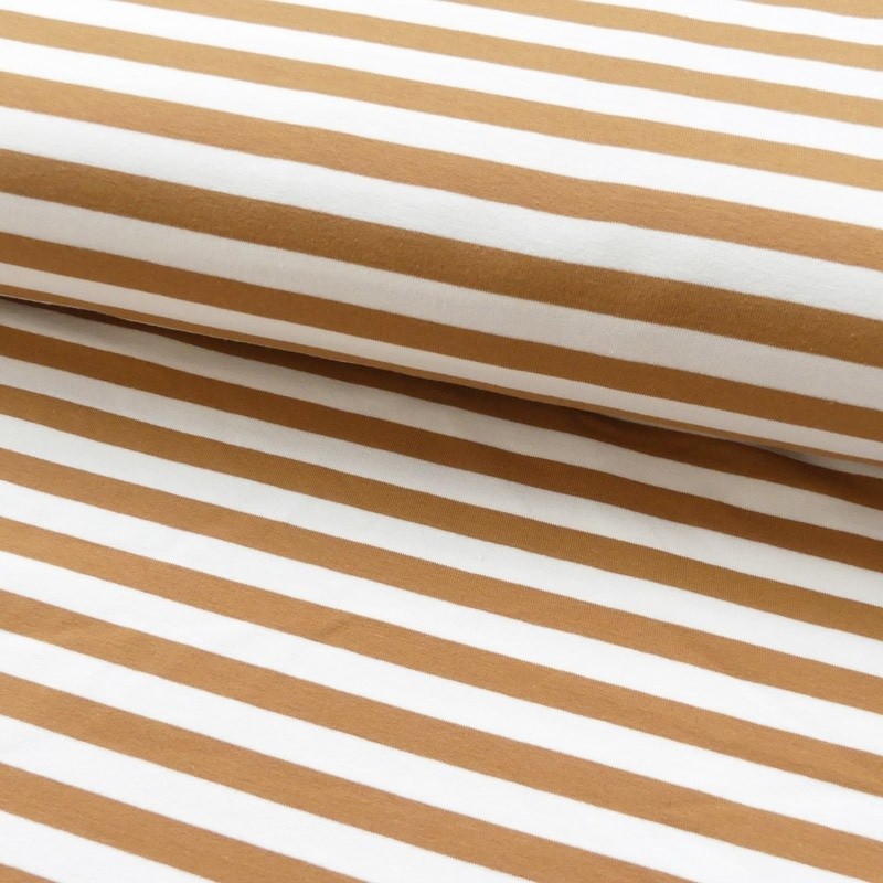 Coupon 3m Tissu Sweat Rayures Caramel blanc 