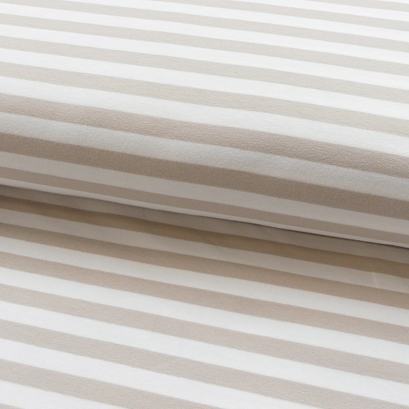 Coupon 3m Tissu Sweat Rayures Sable blanc