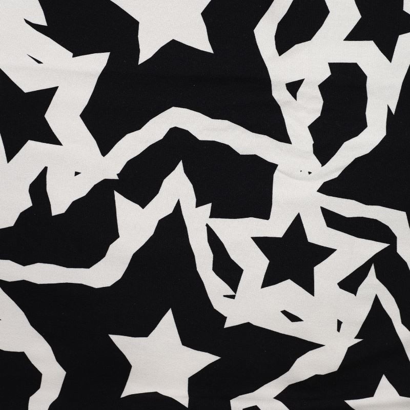 Coupon 3m Tissu French Terry Imprimé Digital Etoile Blanc et noir