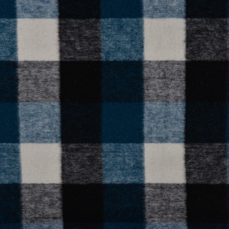 Coupon 3m Tissu Laine Carreaux Bleu