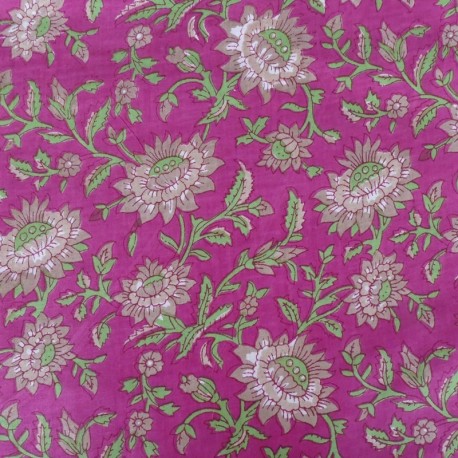 Coupon 3m Tissu Blockprint Impression Tampons Mains Fleur Fond Rose