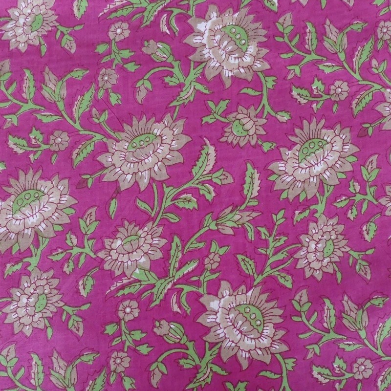 Coupon 3m Tissu Blockprint Impression Tampons Mains Fleur Fond Rose