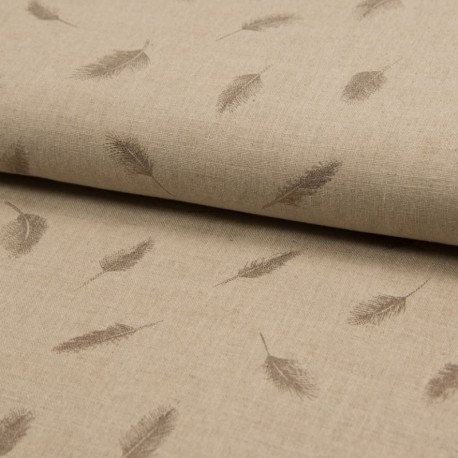 Coupon 3m Tissu Toile Coton Lin Imprimé Plume Foil 