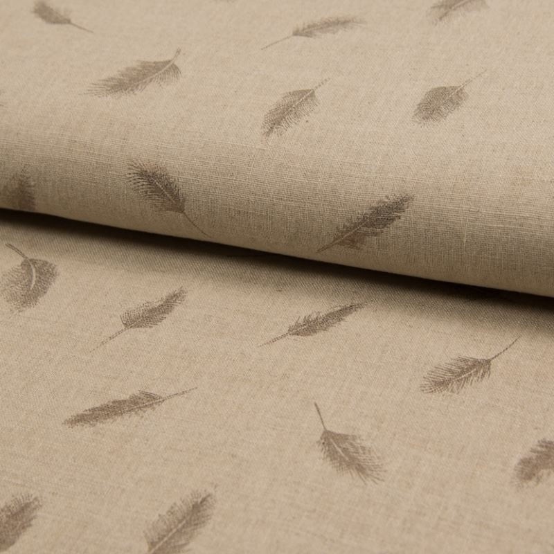 Coupon 3m Tissu Toile Coton Lin Imprimé Plume Foil 
