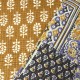 Coupon 3m Tissu Blockprint Imprimé Tampons Mains Matelassé Double Face Géométrique Jaune Bleu