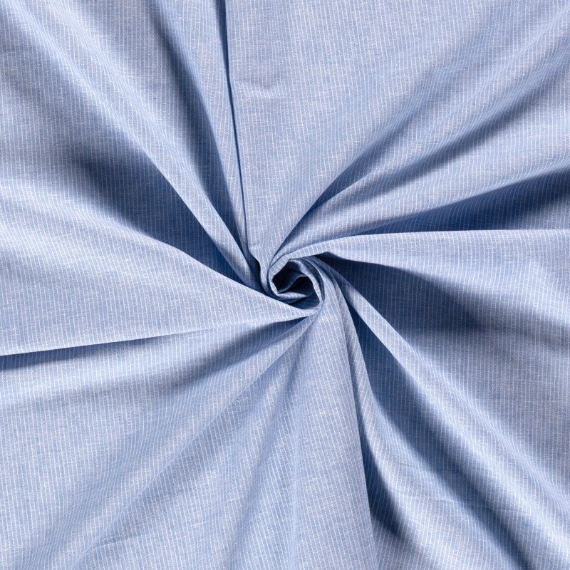 Coupon 3m Tissu Chambray Fines Rayures Bleu Clair 
