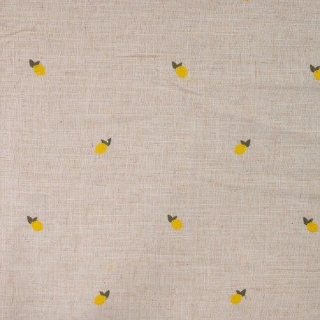 Coupon 3m Tissu Viscose Lin Brodé Citron Sable 