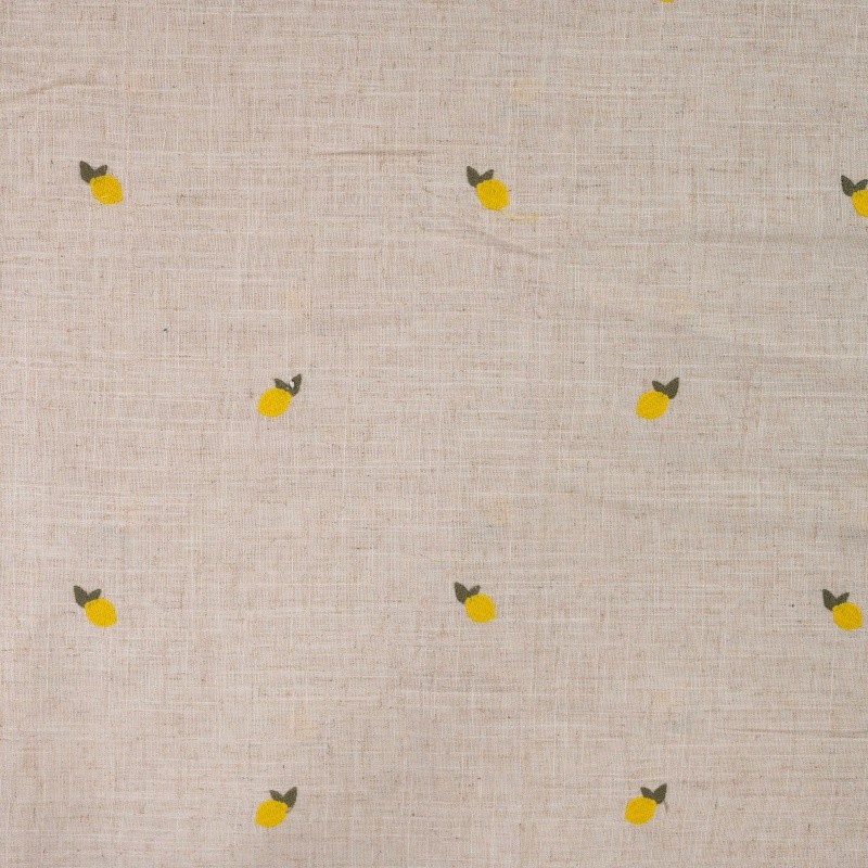 Coupon 3m Tissu Viscose Lin Brodé Citron Sable 
