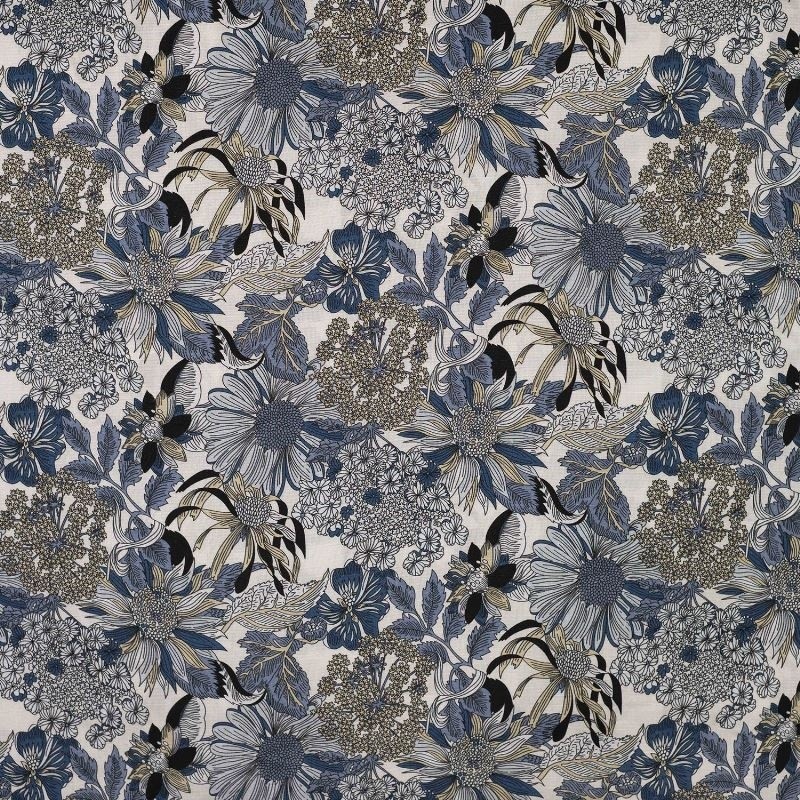 Coupon 3m Tissu Tencel Lin Imprimé Bleu
