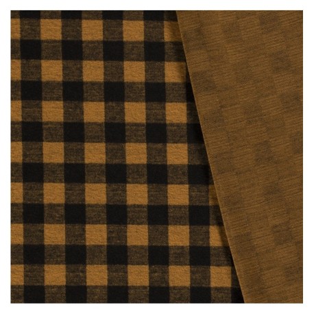 Coupon 3m Tissu Jacquard Laineux Carreaux Camel 