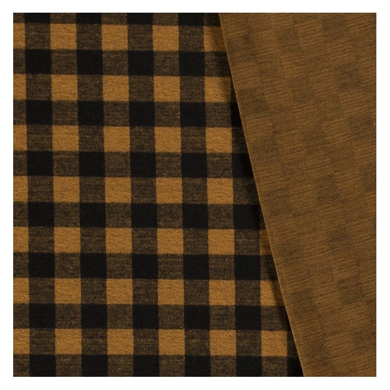 Coupon 3m Tissu Jacquard Laineux Carreaux Camel 