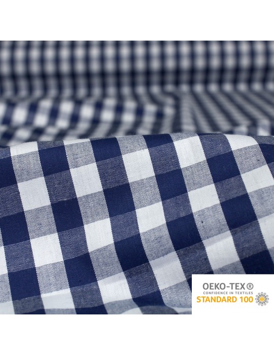 Tissu habillement 100 % coton à carreaux oeko-tex bleu