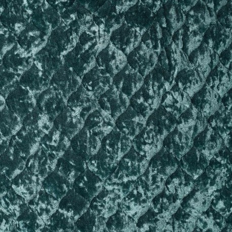 Coupon 3m Tissu Velours Matelassé Uni Petrole 
