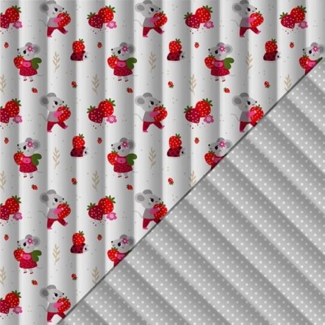 Coupon 3m Tissu Matelassé Ninette Souris Fraise Blanc