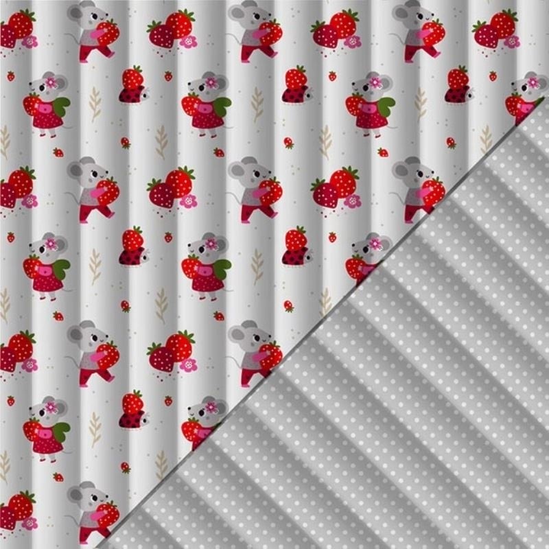 Coupon 3m Tissu Matelassé Ninette Souris Fraise Blanc