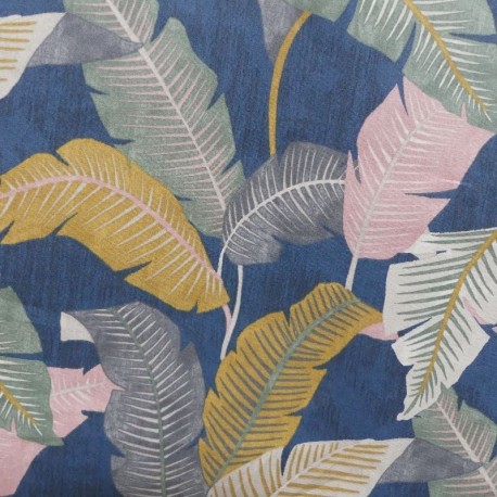 Coupon 3m Tissu Bachette Imprimée Arabesque Bleu 
