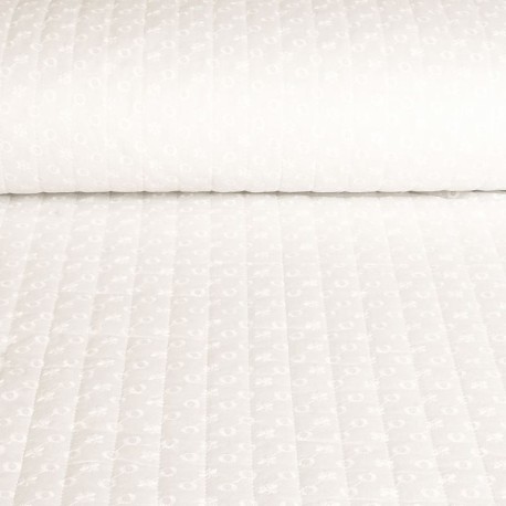 Coupon 3m Tissu Broderie Anglaise Matelassé Simple Face Blanc
