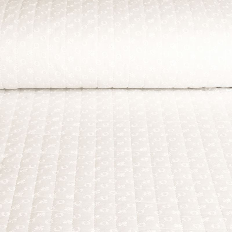 Coupon 3m Tissu Broderie Anglaise Matelassé Simple Face Blanc