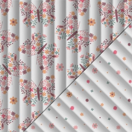 Coupon 3m Tissu Matelassé Fleurinette Papilo Rose