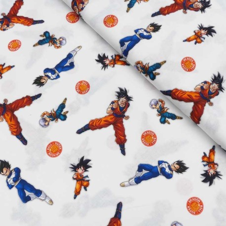 Coupon 3m Tissu Licence Dragon Ball Battle Blanc