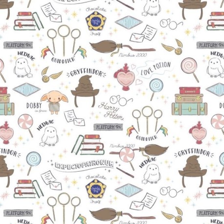 Coupon 3m Tissu Licence Harry Potter Blanc