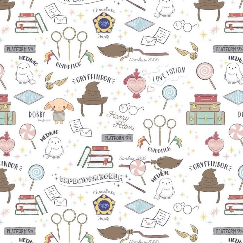 Coupon 3m Tissu Licence Harry Potter Blanc