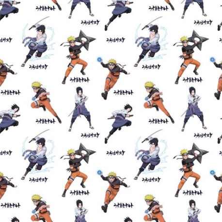 Coupon 3m Tissu Licence Naruto Blanc 