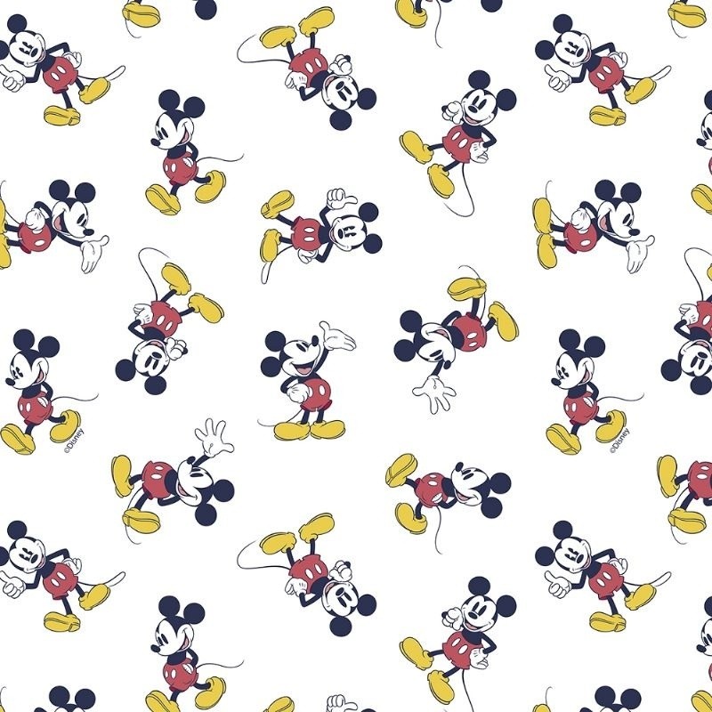 Coupon 3m Tissu Licence Mickey Mouse Blanc 
