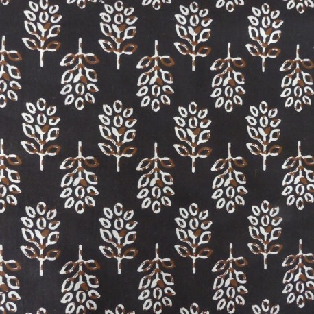 Coupon 3m Tissu Blockprint Impression Tampons Mains Feuille Fond Noir