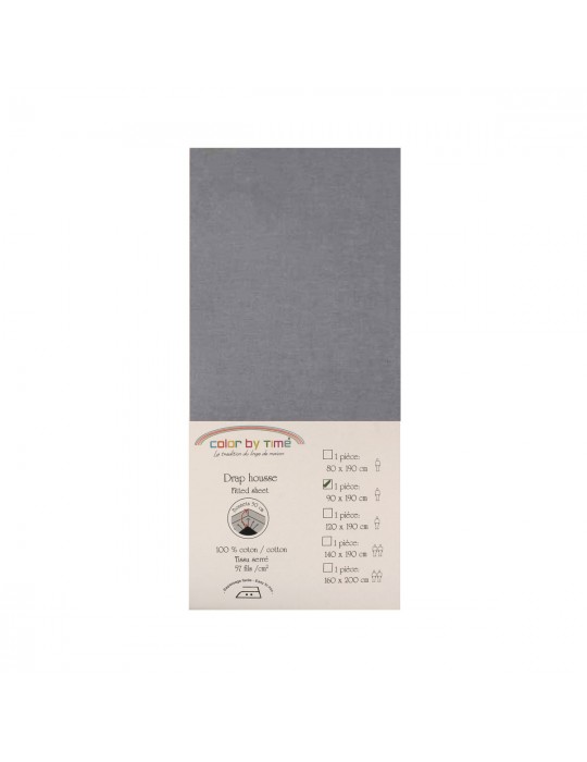 Drap housse 100 % coton 90 x 190 cm gris