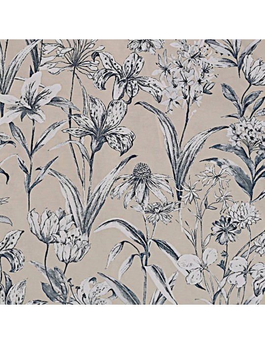 Tissu demi natté coton imprimé Fleurs gris