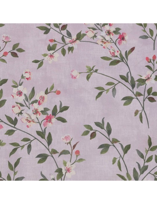 Tissu demi natté coton imprimé Fleurs violet
