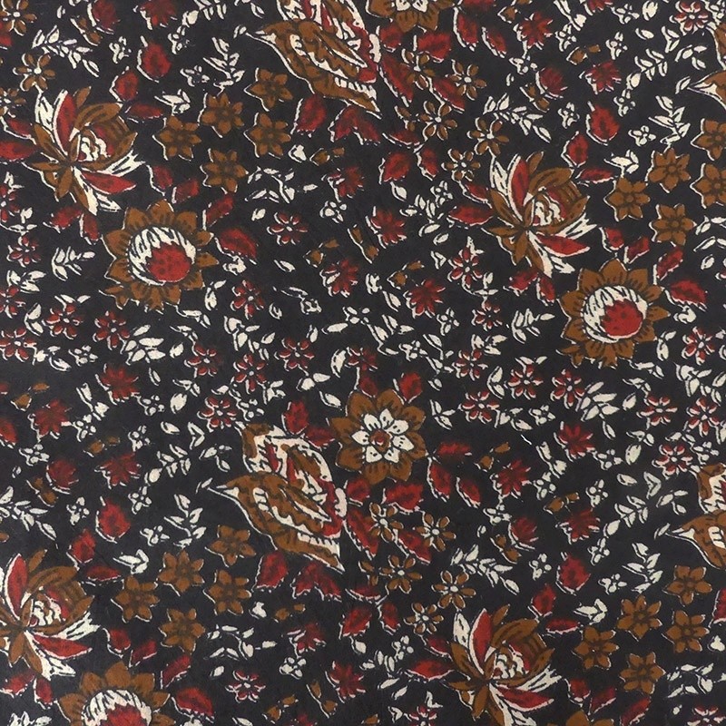 Coupon 3m Tissu Blockprint Impression Tampons Mains Fleur Marron
