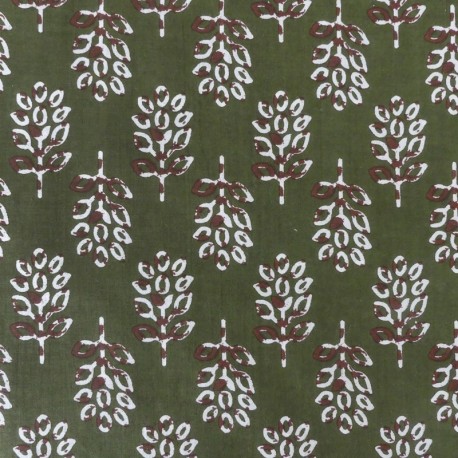 Coupon 3m Tissu Blockprint Impression Tampons Mains Feuille Fond Vert