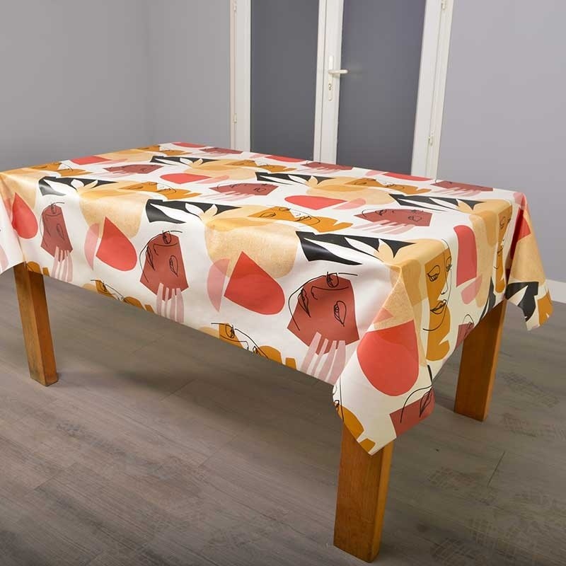 Coupon 3m Tissu Toile Cirée Studio Visages Ocre 