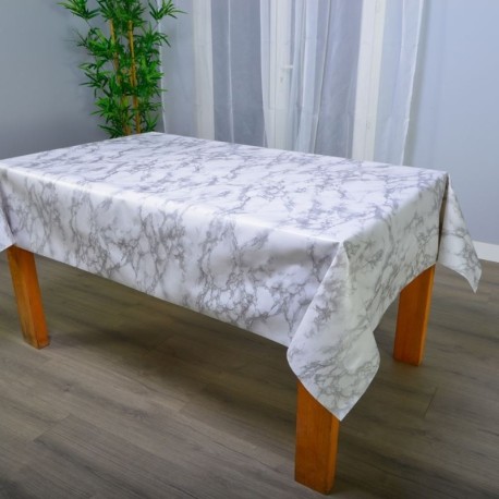 Coupon 3m Tissu Toile Cirée Studio Marble Argent 