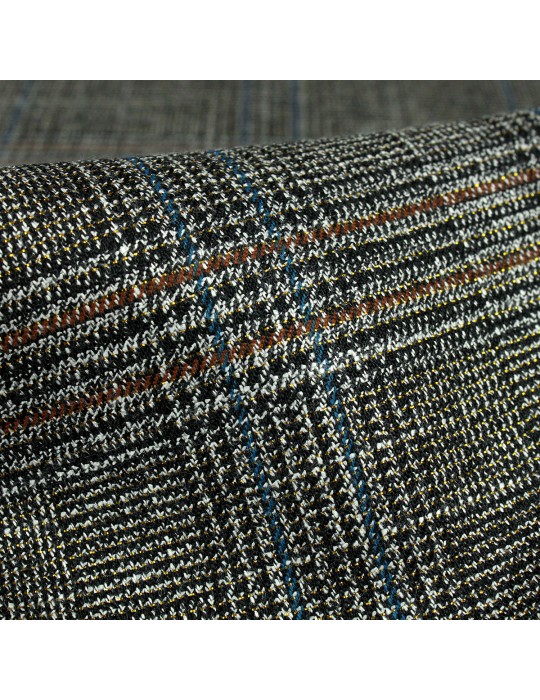Tissu lainage à carreaux pailleté bandes rouges et bleues marron