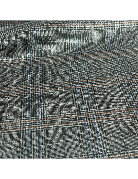 Tissu lainage à carreaux pailleté bandes rouges et bleues gris