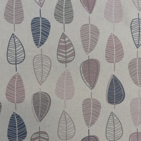 Coupon 3m Tissu Feuilles Retro Scandi Fond Coloris Lin 