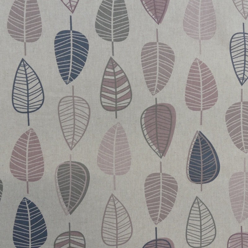 Coupon 3m Tissu Feuilles Retro Scandi Fond Coloris Lin 