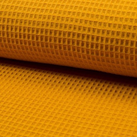 Coupon 3m Tissu Nid D'abeille Uni Ocre 