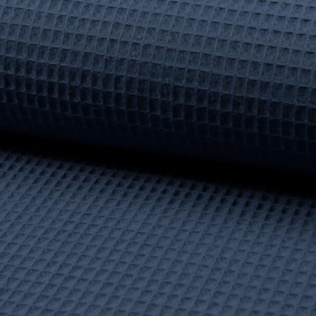 Coupon 3m Tissu Nid D'abeille Uni Jeans Foncé