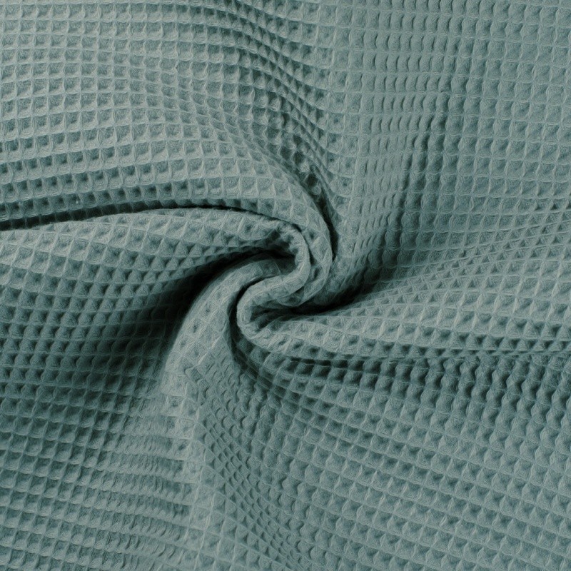 Coupon 3m Tissu Nid d'abeille Uni Bleu Vert 