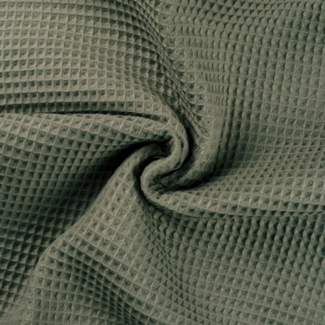 Coupon 3m Tissu Nid d'abeille Uni Kaki Clair 