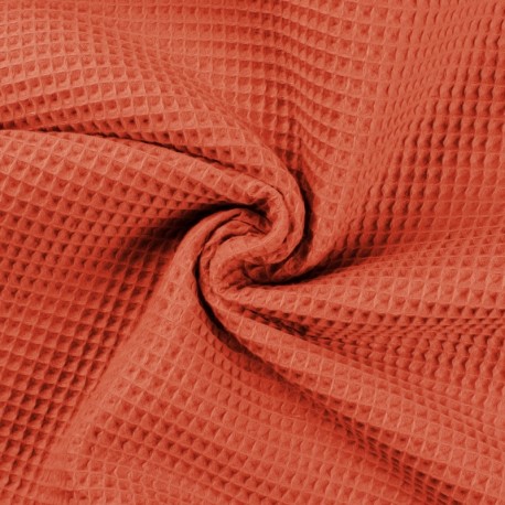Coupon 3m Tissu Nid d'abeille Uni Peche 