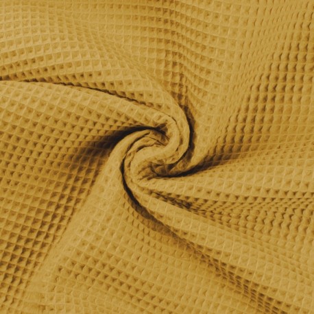 Coupon 3m Tissu Nid d'abeille Uni Moutarde 